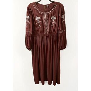 Shein Curve Dress Maxi‎ Brown Boho Embroidered Plus Sz 4X